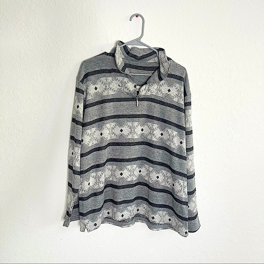 VINTAGE EPOGEE Long Sleeve Gray Striped Metallic 1/4 Zip pullover Sweater Large